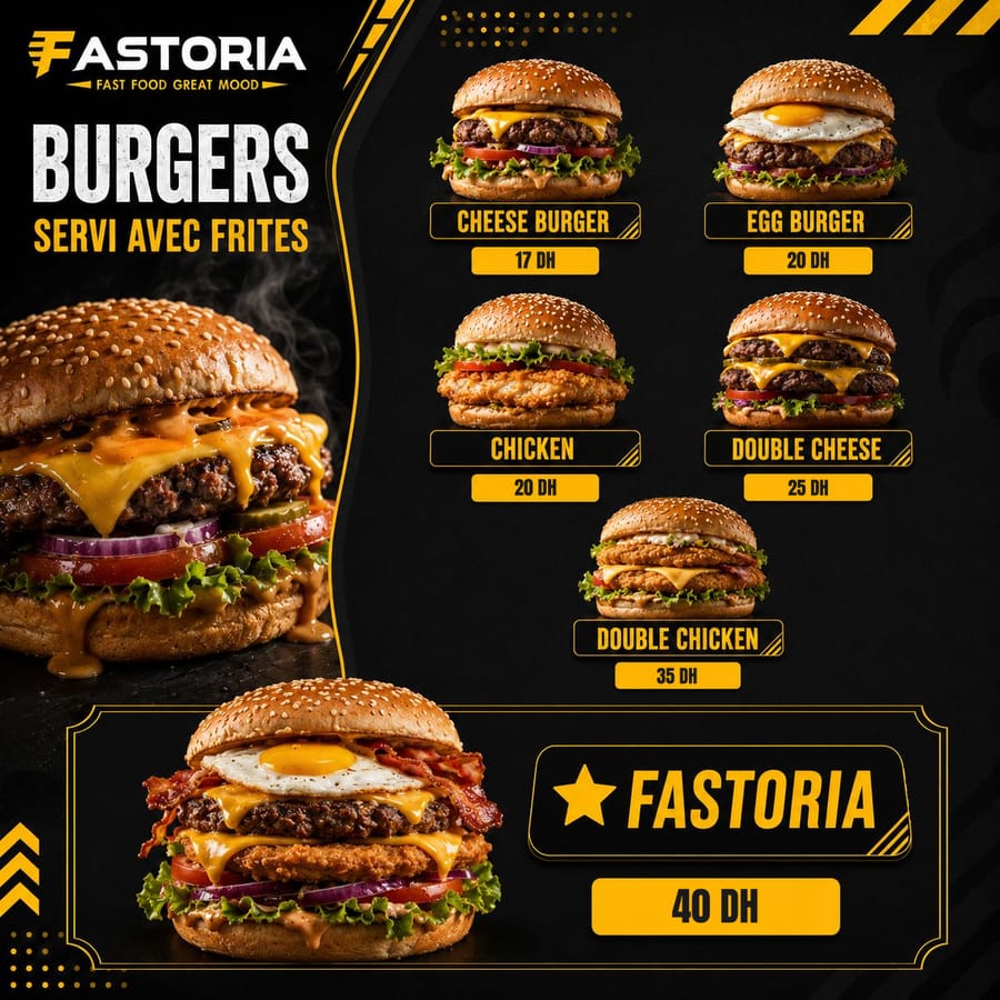 Burgers FASTORIA servis avec frites