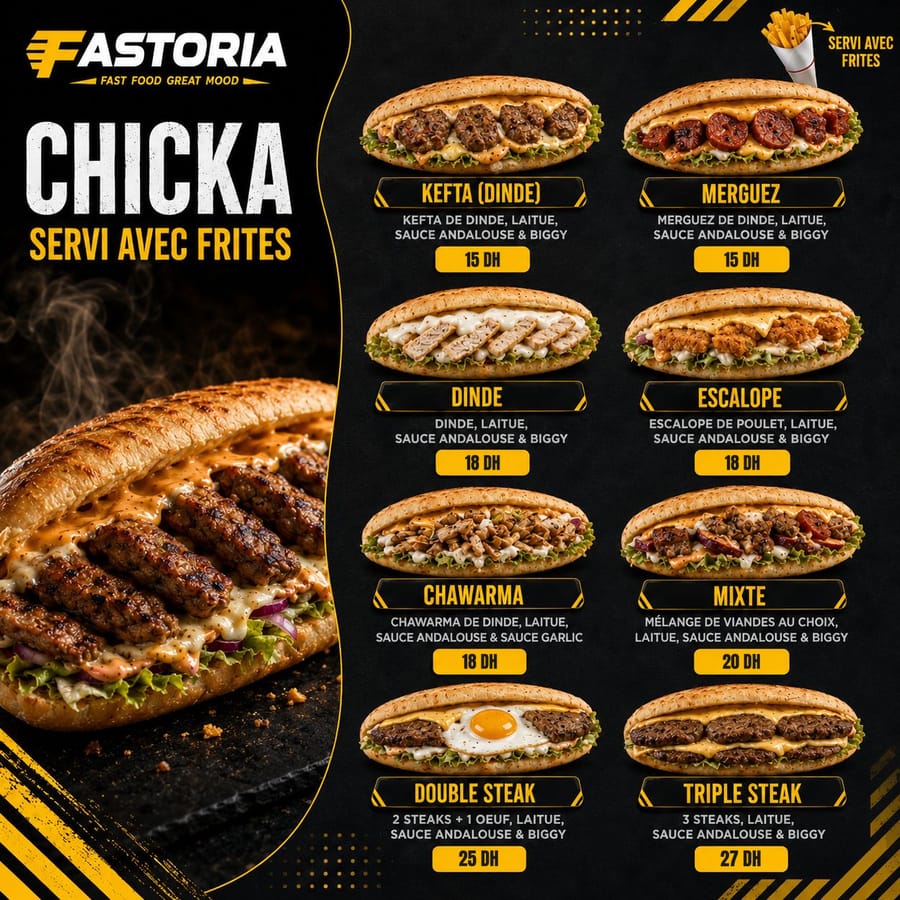 Sandwichs Chicka FASTORIA servis avec frites