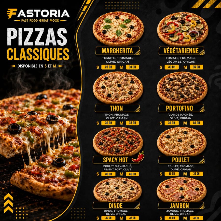 Pizzas FASTORIA en tailles S et M